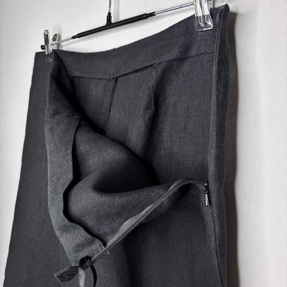 Eileen Fisher Irish Linen Pants Size L Wide Leg Crop Black Side Zip - Picture 4 of 8